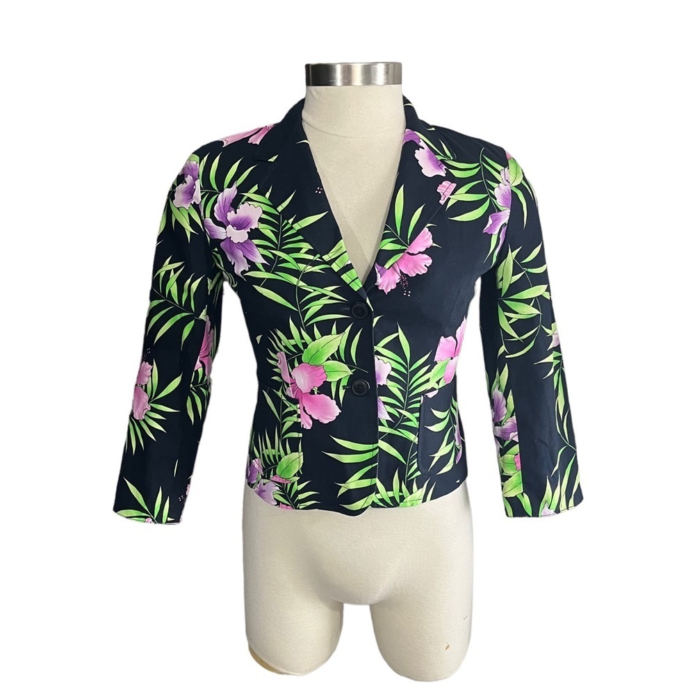 Rafaella Women Black & Multicolor Floral 2 Button Blazer Sz 8 Career Jacket EUC